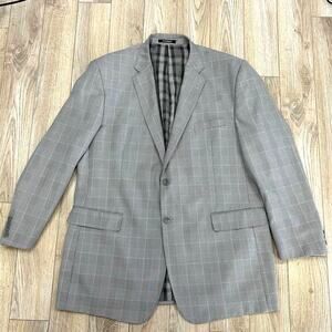 Statement Men's Super 150's Gray Plaid Wool Two Button Blazer Sz 44L MSRP $530